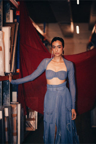 Blue fahrenheit mesh corset bralette