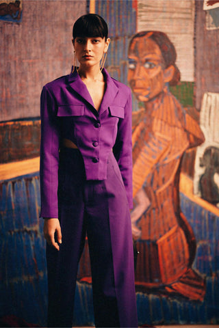 Purple fahrenheit currant panelled blazer