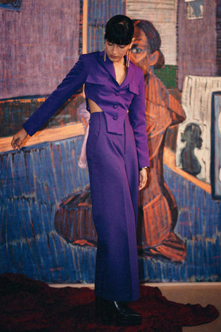 Purple fahrenheit currant panelled blazer
