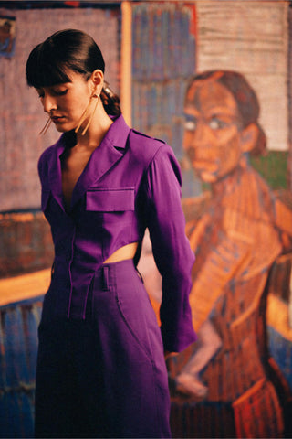 Purple fahrenheit currant panelled blazer