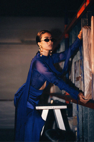Blue fahrenheit draped panelled skirt