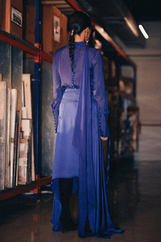 Blue fahrenheit draped panelled skirt