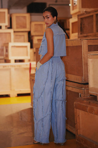 Blue fahrenheit denim appliqué flared trousers