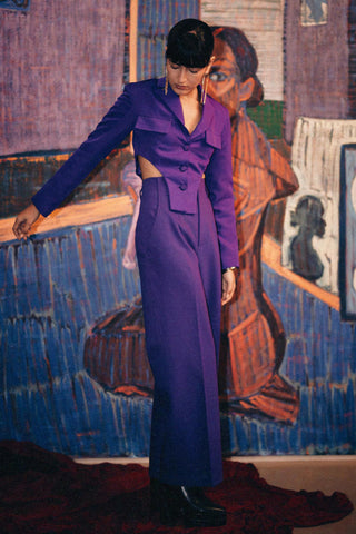 Purple fahrenheit currant flared trousers