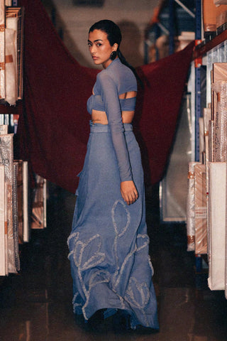 Blue fahrenheit floral appliqué cargo skirt