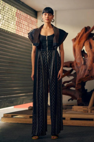 Multicolor fahrenheit knit embroidered panelled jumpsuit