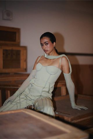 Green fahrenheit panelled jumpsuit with ties