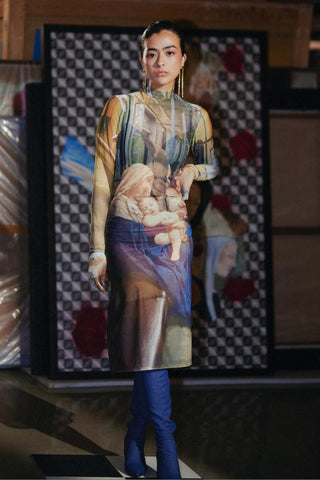 Multicolor fahrenheit euphoria printed mesh dress