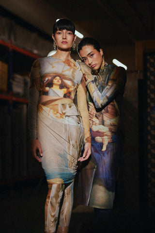Multicolor fahrenheit euphoria printed mesh dress
