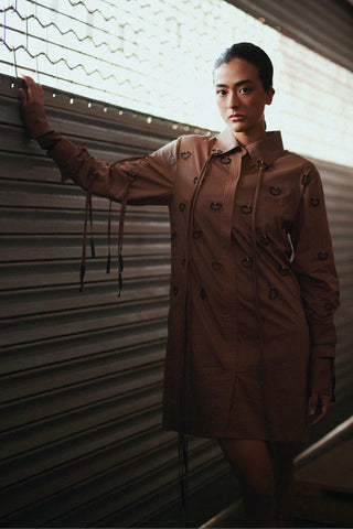 Brown fahrenheit d-ring embellished shirt dress