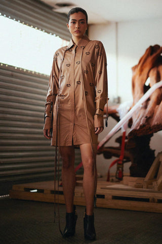 Brown fahrenheit d-ring embellished shirt dress