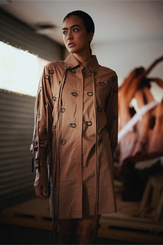 Brown fahrenheit d-ring embellished shirt dress