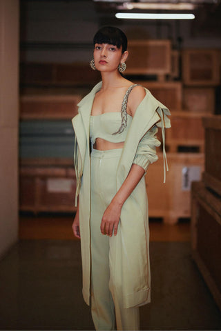 Green fahrenheit bomber trench ensemble set