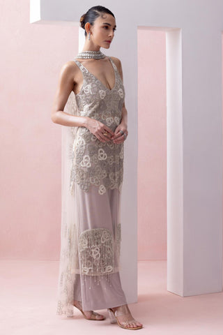 Gray reverie-festive tunic with pants and collar stole