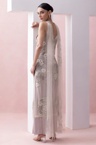 Gray reverie-festive tunic with pants and collar stole