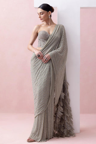 Gray reverie-festive sari with aanchal and corset