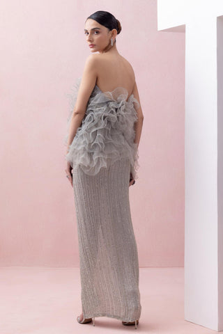 Gray reverie-festive skirt with ruffle poof blouse