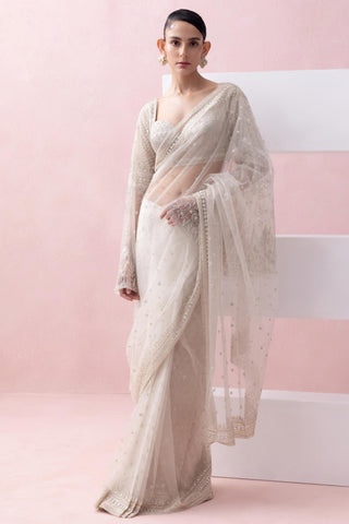Ivory reverie-festive sari with sleeve blouse