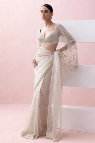 Ivory reverie-festive sari with sleeve blouse
