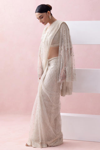 Ivory reverie-festive sari with sleeve blouse