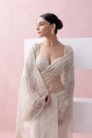 Ivory reverie-festive sari with sleeve blouse