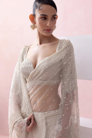 Ivory reverie-festive sari with sleeve blouse