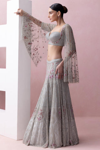 Blue reverie-festive lehenga with sleeve blouse