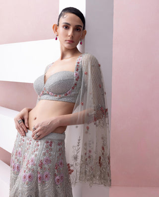 Blue reverie-festive lehenga with sleeve blouse