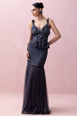 Blue reverie-festive peplum and skirt set