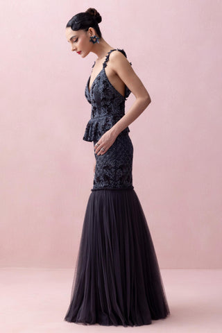 Blue reverie-festive peplum and skirt set