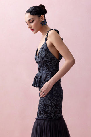 Blue reverie-festive peplum and skirt set