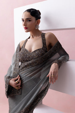 Gray reverie-festive skirt with aanchal and blouse
