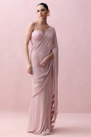 Pink reverie-festive sari with aanchal and corset