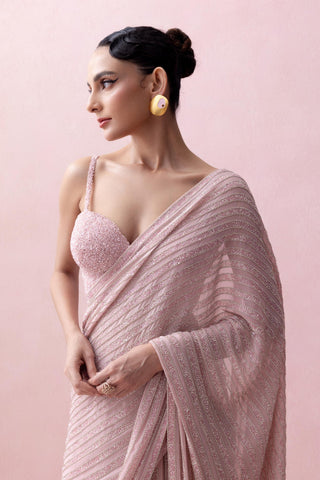 Pink reverie-festive sari with aanchal and corset