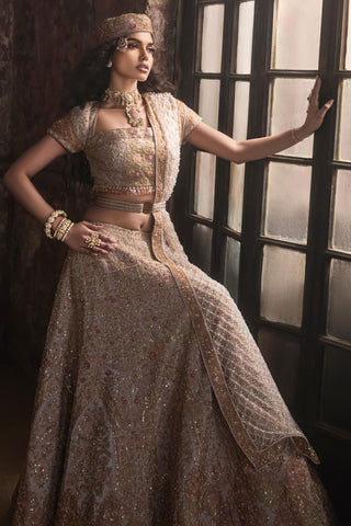 Gray oraan lehenga with blouse and dupatta