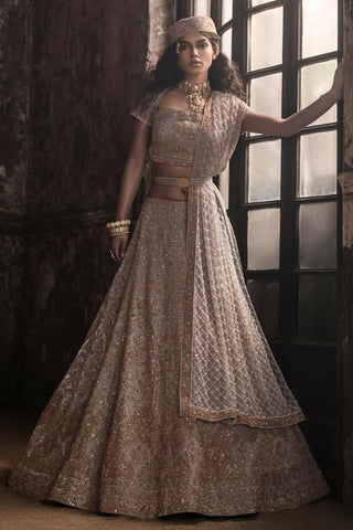 Gray oraan lehenga with blouse and dupatta