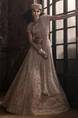 Gray oraan lehenga with blouse and dupatta