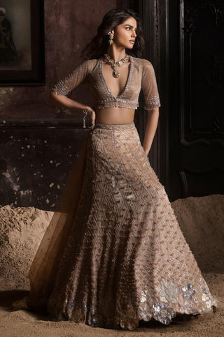 Beige oraan 3D lehenga set
