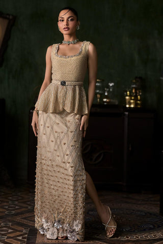 Green oraan peplum with slit skirt