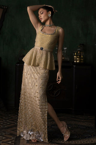 Green oraan peplum with slit skirt