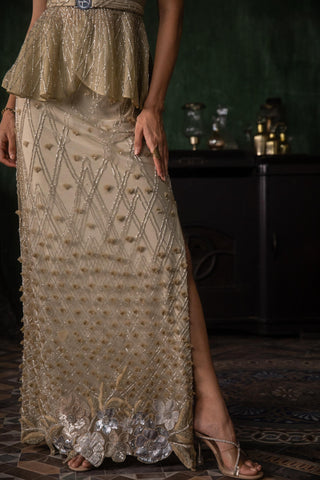 Green oraan peplum with slit skirt