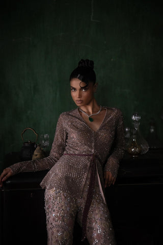 Pink oraan peplum jacket with sharara set