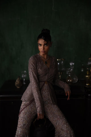 Pink oraan peplum jacket with sharara set