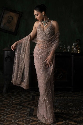 Pink oraan pre-stitched saree set