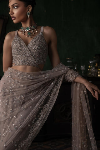 Pink oraan pre-stitched saree set