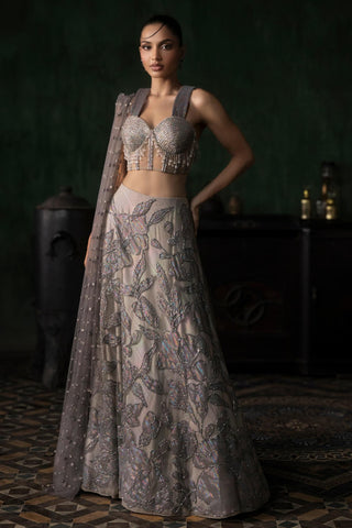 Gray oraan lehenga with corset