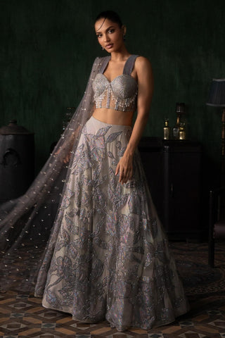 Gray oraan lehenga with corset