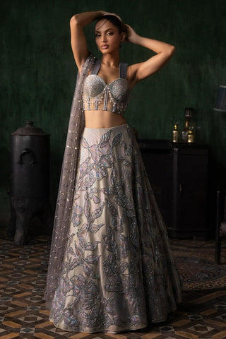 Gray oraan lehenga with corset