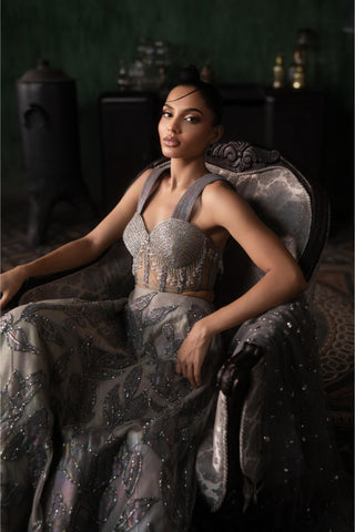 Gray oraan lehenga with corset