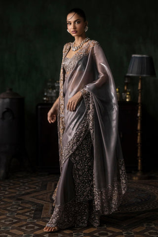 Gray oraan pant saree set